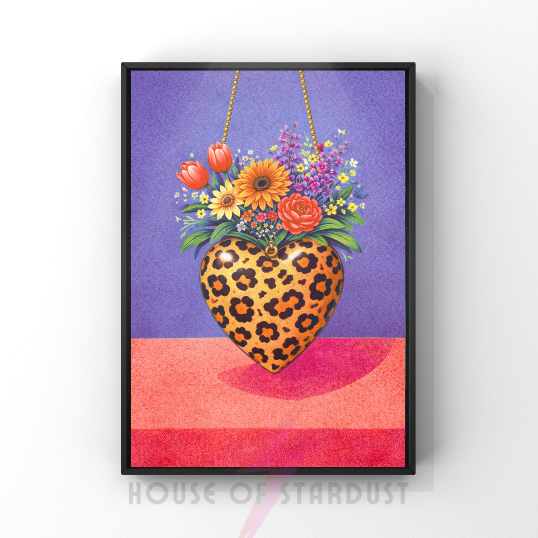 Bold purple and coral leopard print | Funky floral blooms flower print