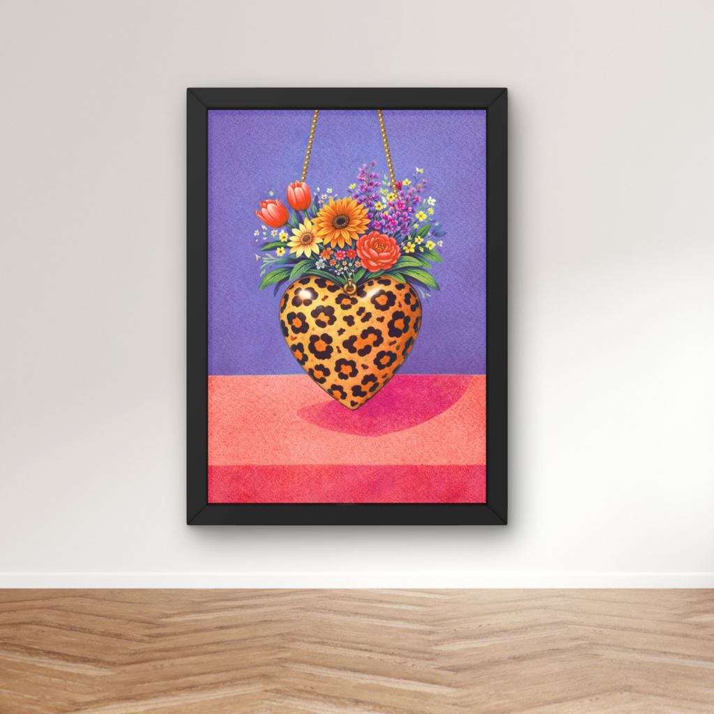 Bold purple and coral leopard print | Funky floral blooms flower print