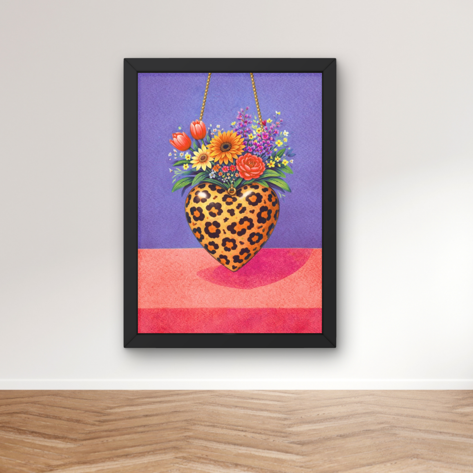 Bold purple and coral leopard print | Funky floral blooms flower print