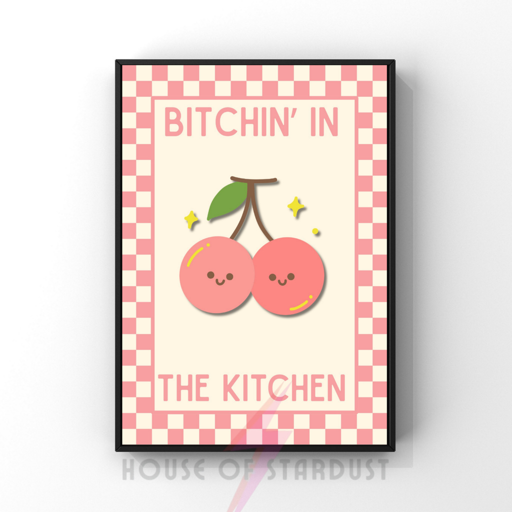 Bitchin' in the kitchen| Kitsch Kitchen checkerboard pastels collection print
