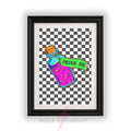Vibrant “Drink Me” Alice in Wonderland Inspired Art Print | Checkerboard & Neon Maximalist Decor A4 A3 A5 A1 A2