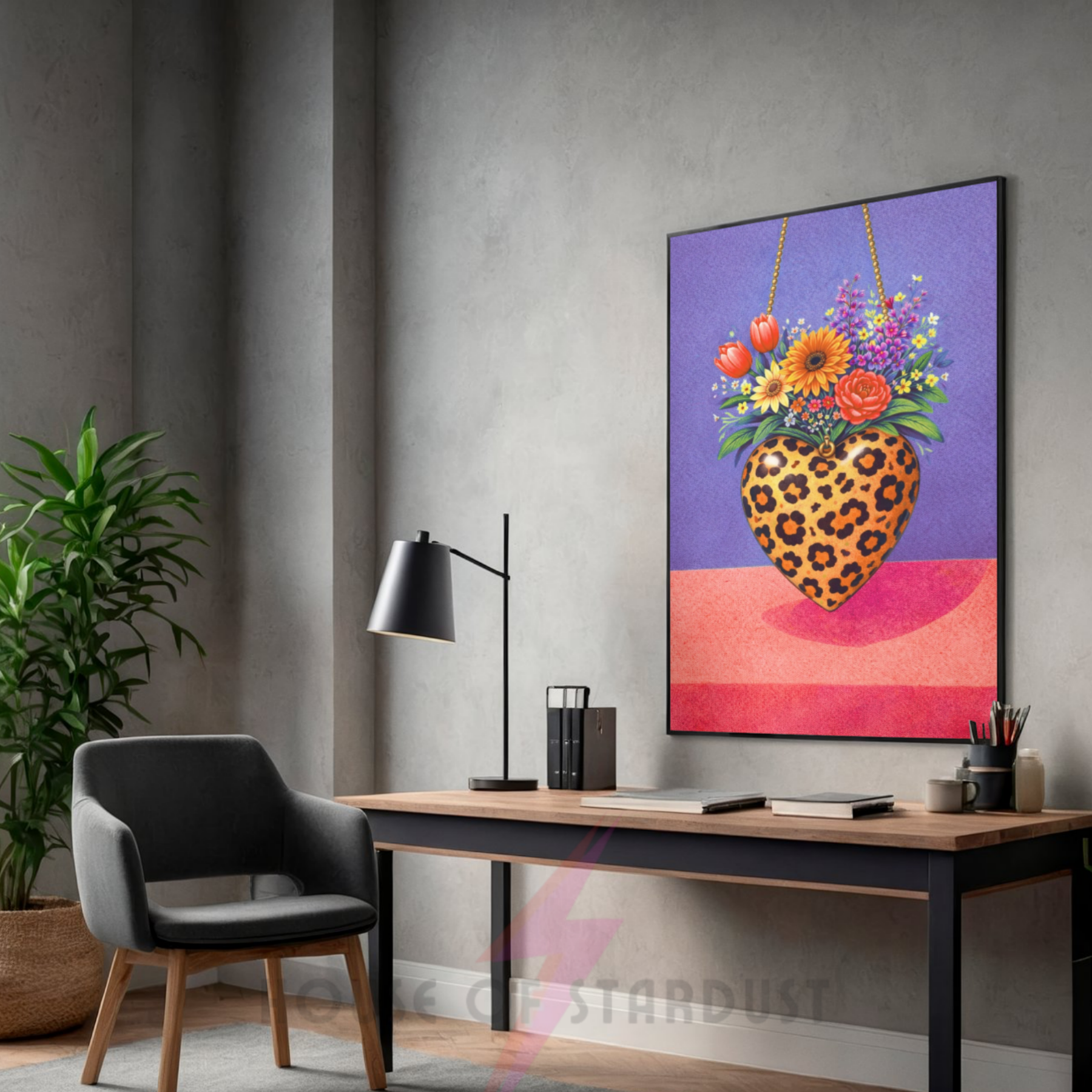 Bold purple and coral leopard print | Funky floral blooms flower print