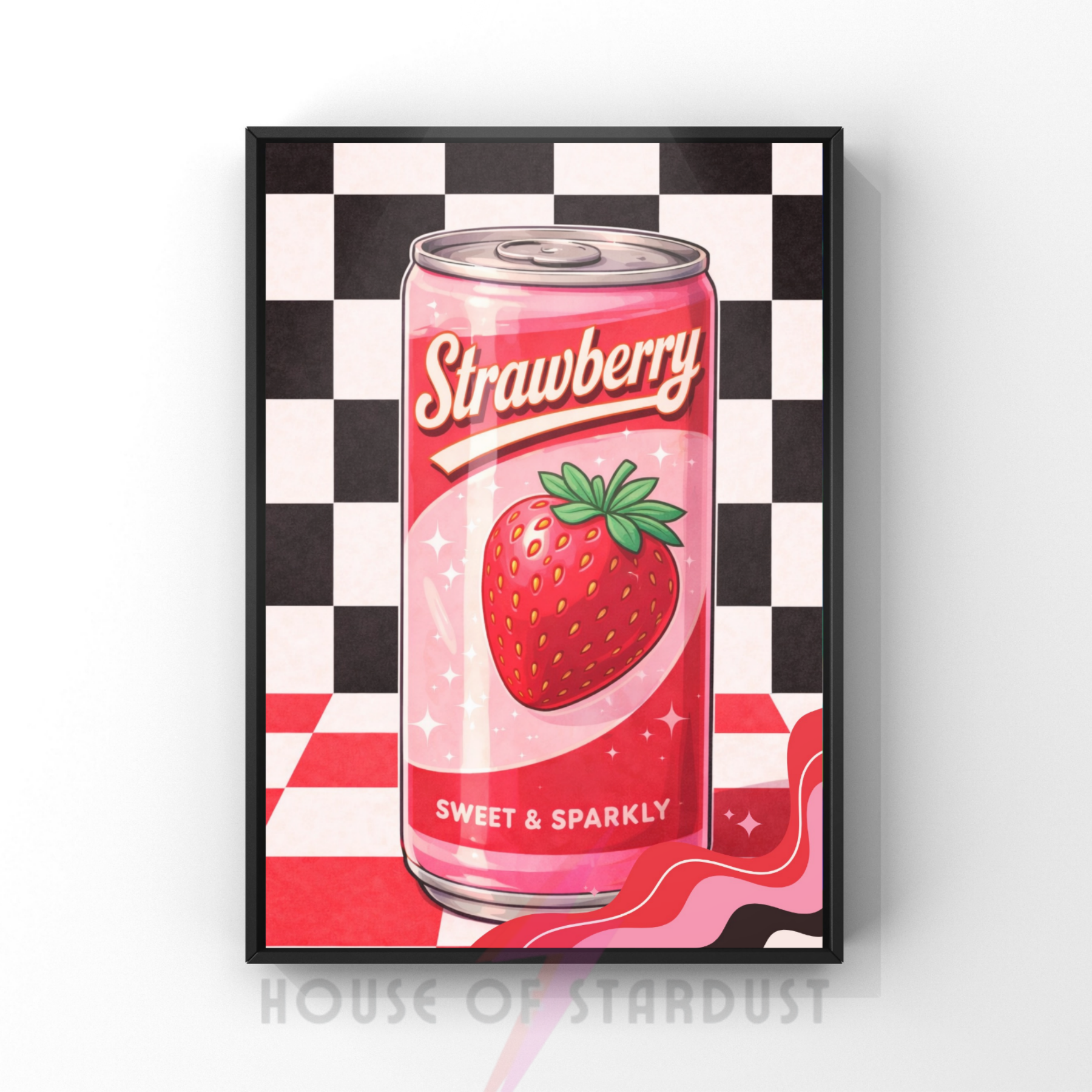 Strawberry soda pop |  Retro checkerboard diner art print