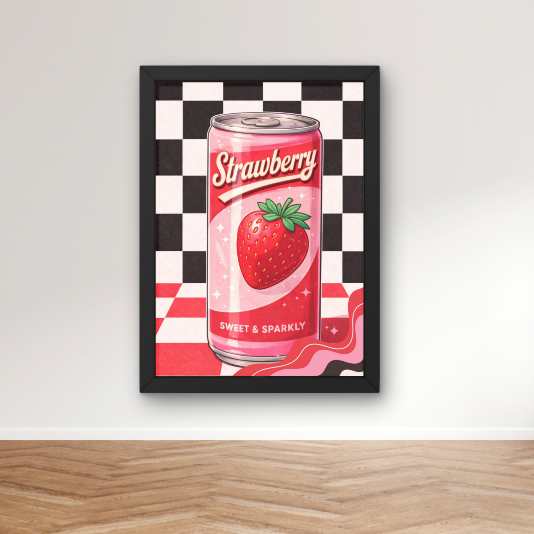 Strawberry soda pop |  Retro checkerboard diner art print