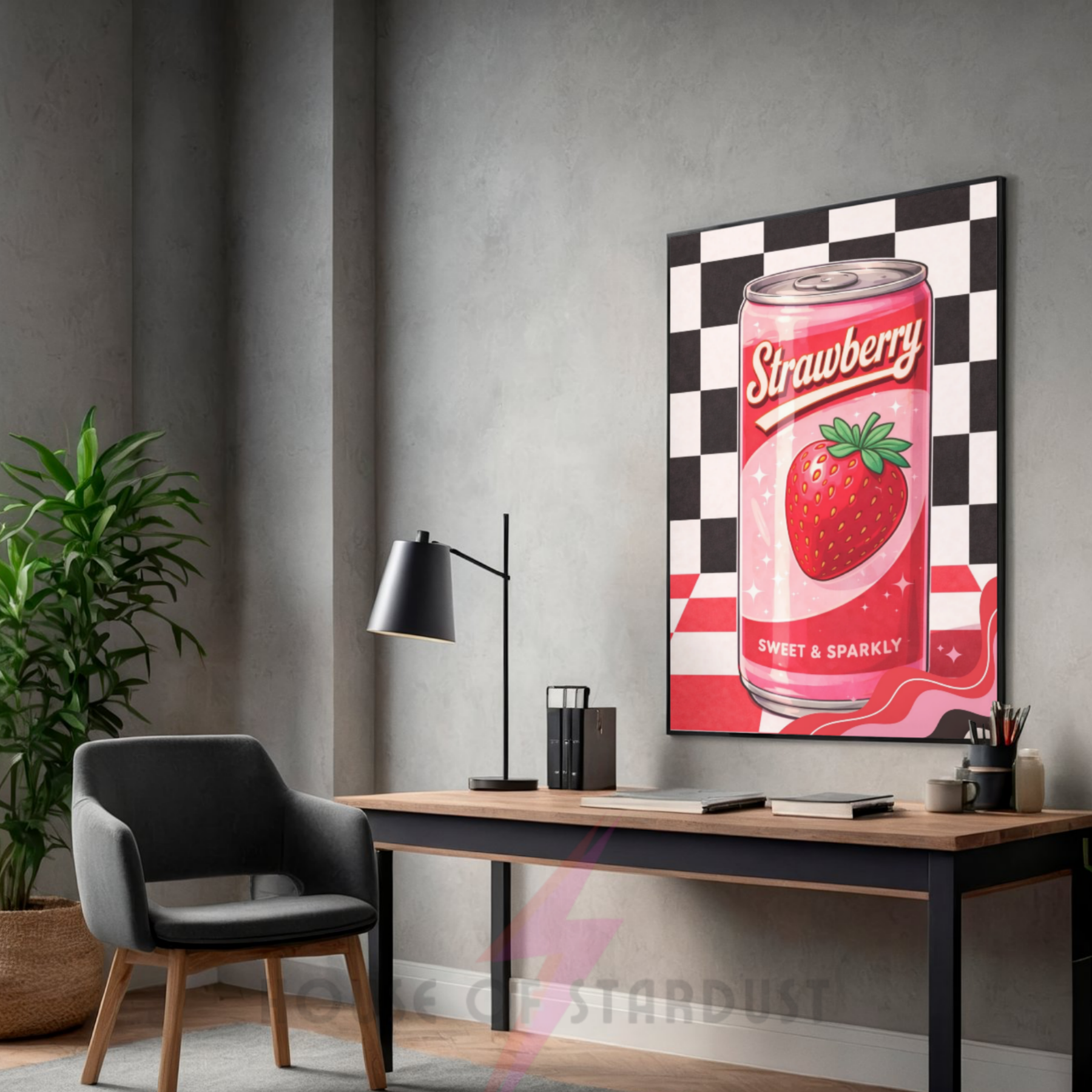 Strawberry soda pop |  Retro checkerboard diner art print