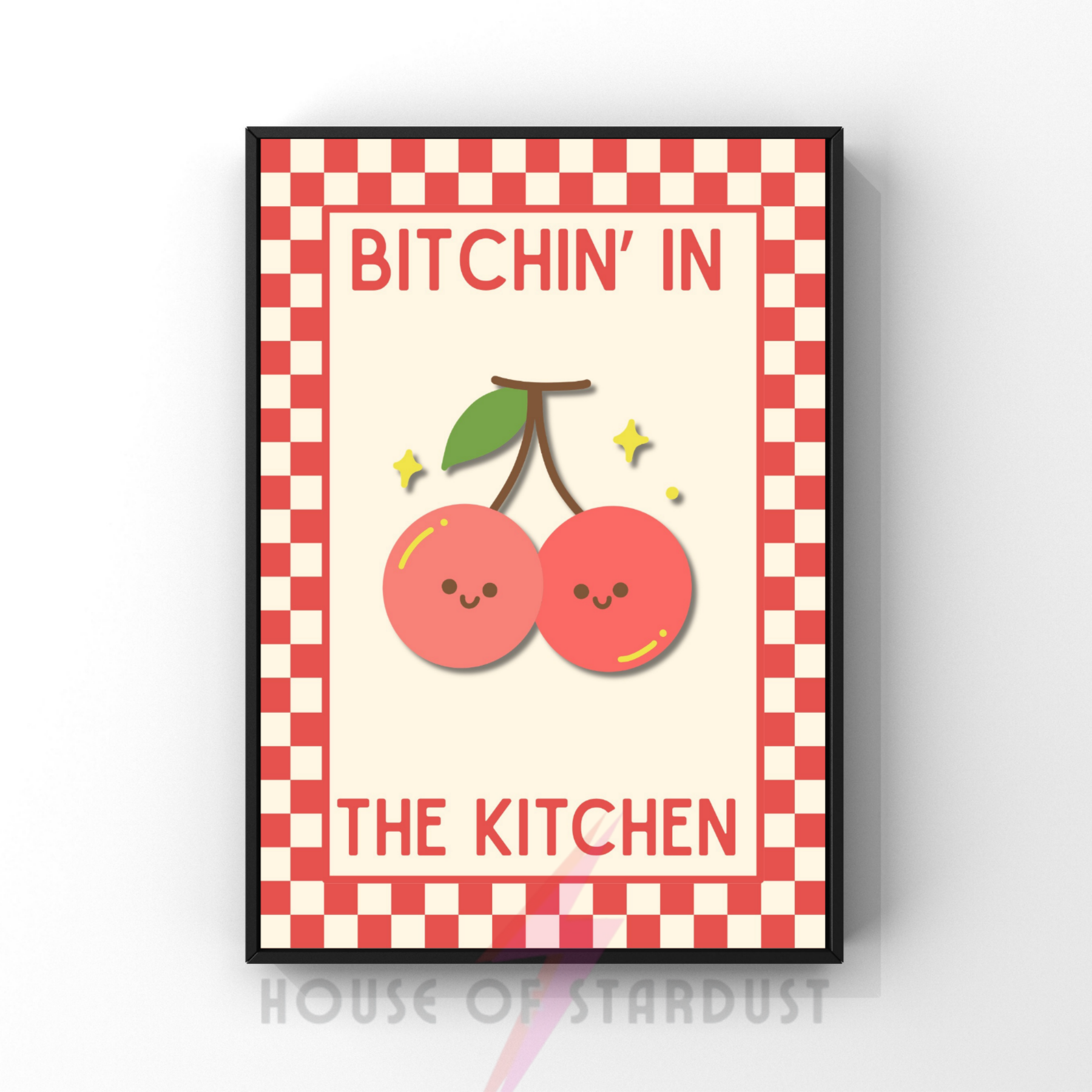Bitchin' in the kitchen| Kitsch Kitchen checkerboard pastels collection print