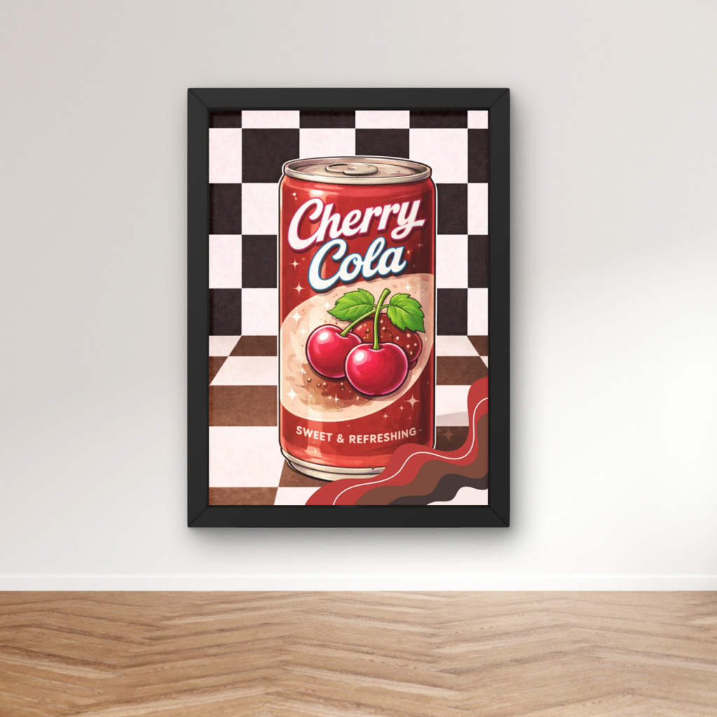 cherry cola soda pop |  Retro checkerboard diner art print