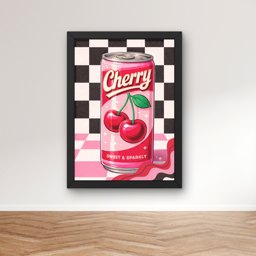 cherry soda pop |  Retro checkerboard diner art print