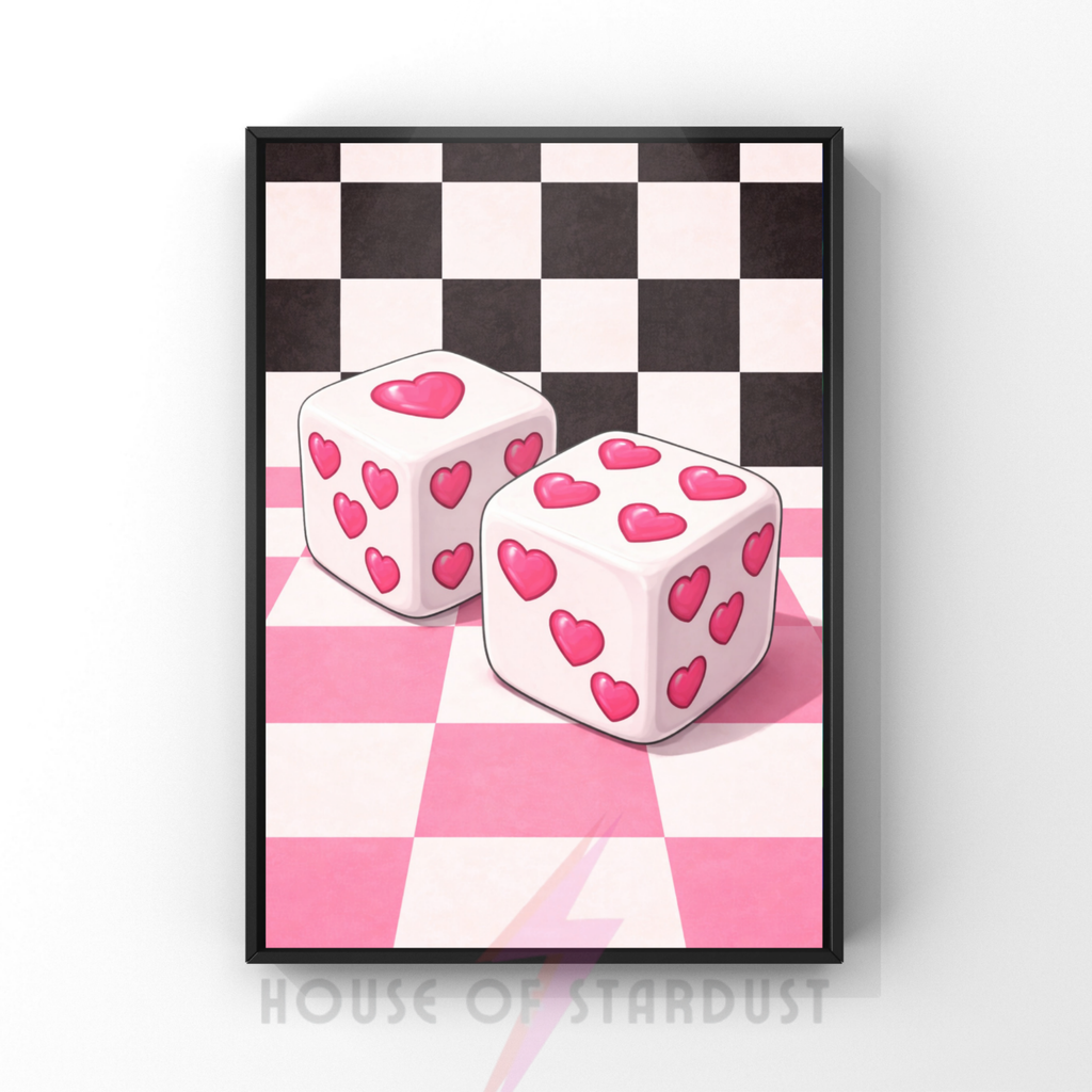 Lucky Dice |  Retro checkerboard diner art print