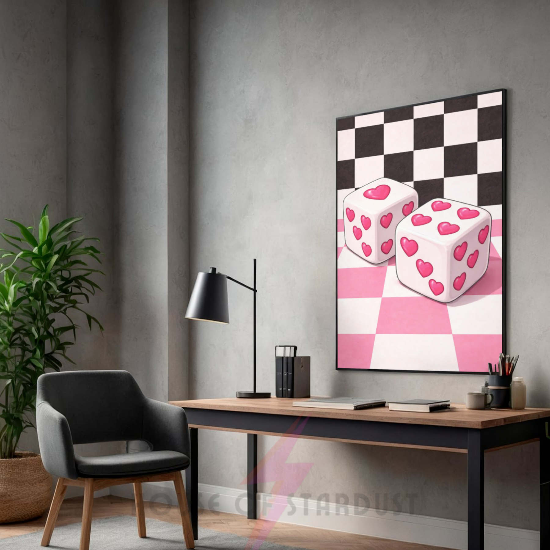 Lucky Dice |  Retro checkerboard diner art print