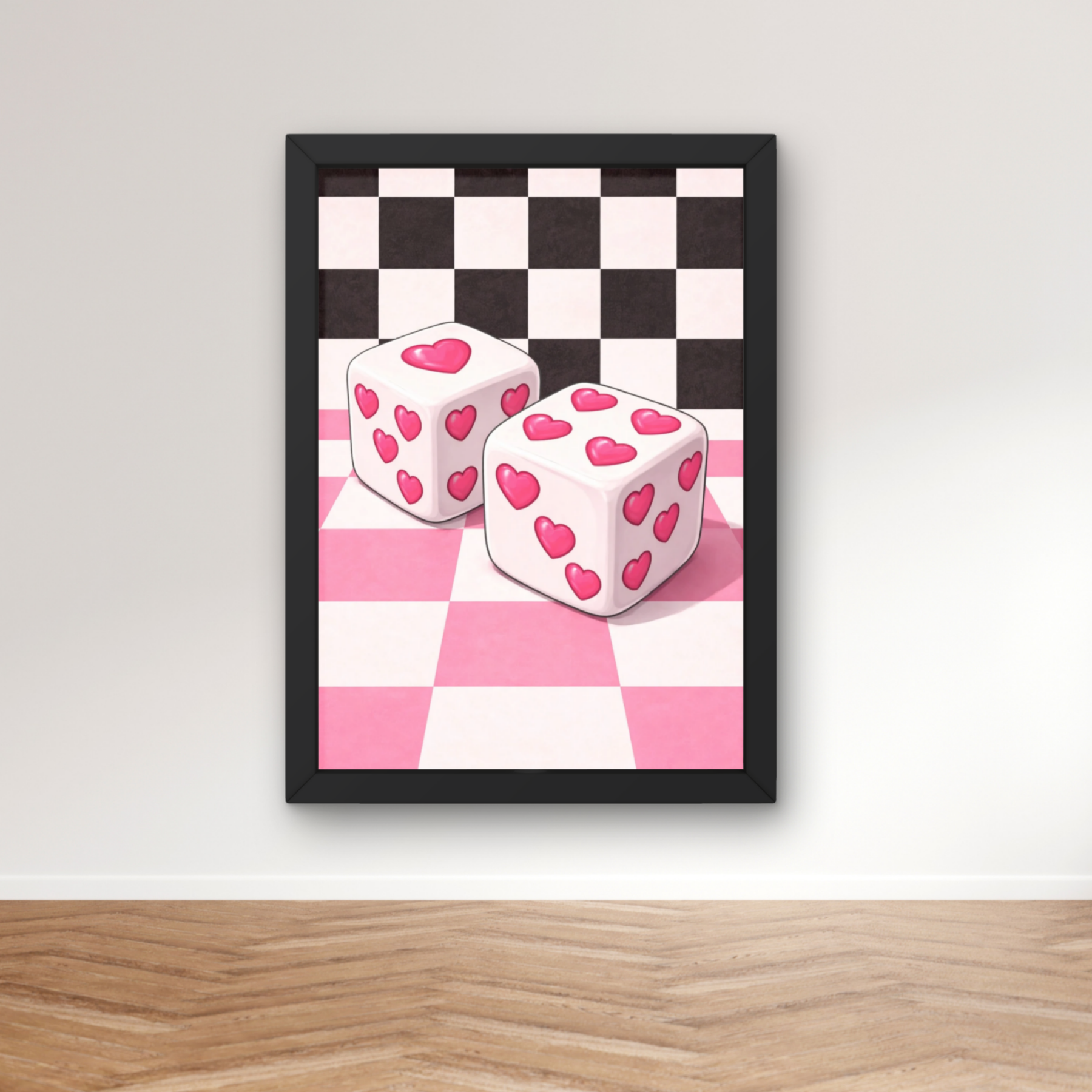 Lucky Dice |  Retro checkerboard diner art print