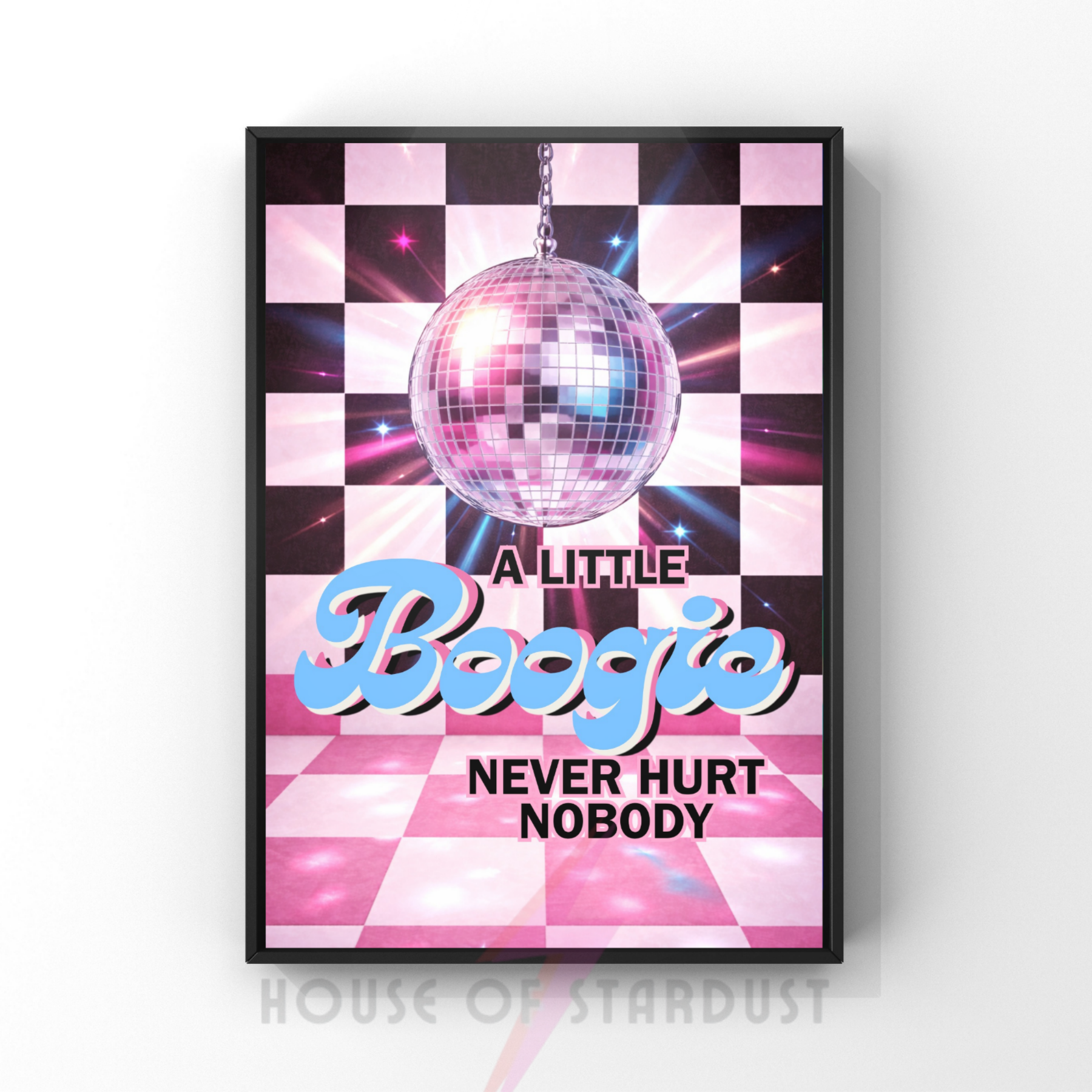boogie never hurt nobody |  Retro disco checkerboard diner art print