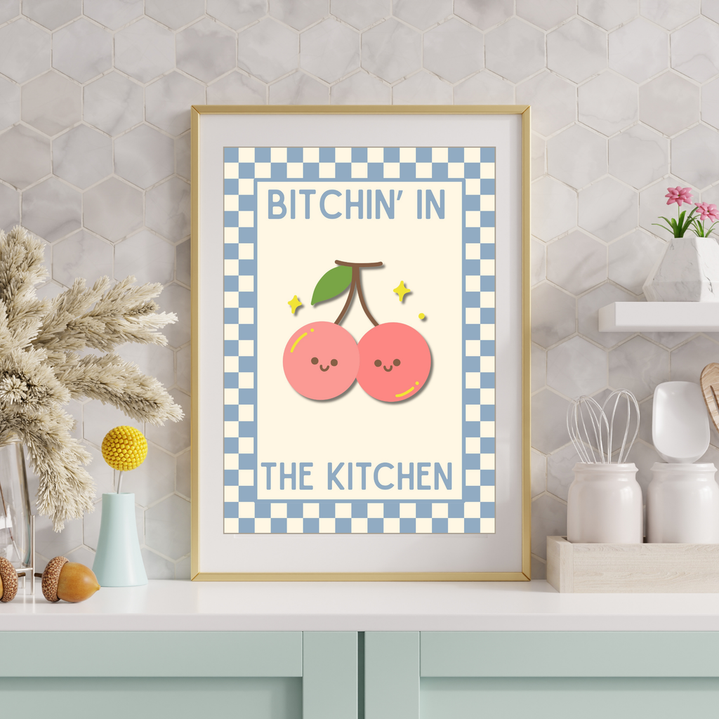 Bitchin' in the kitchen| Kitsch Kitchen checkerboard pastels collection print