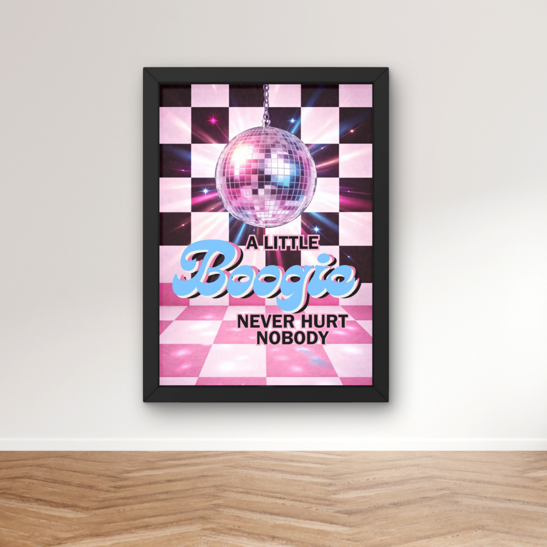 boogie never hurt nobody |  Retro disco checkerboard diner art print