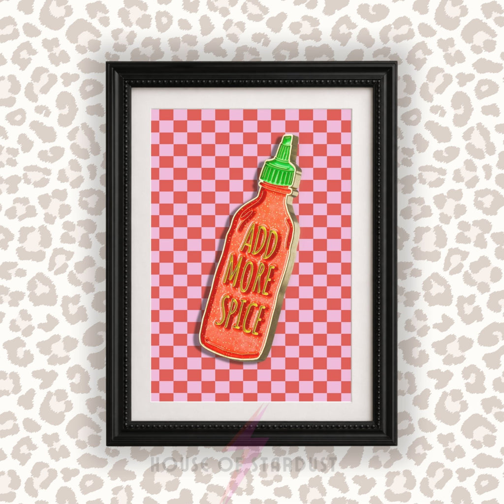 Add More Spice Hot Sauce Print – Bold Funky Kitchen Wall Art | Checkerboard HD Maximalist Decor A4 A3 A5 A1 A2