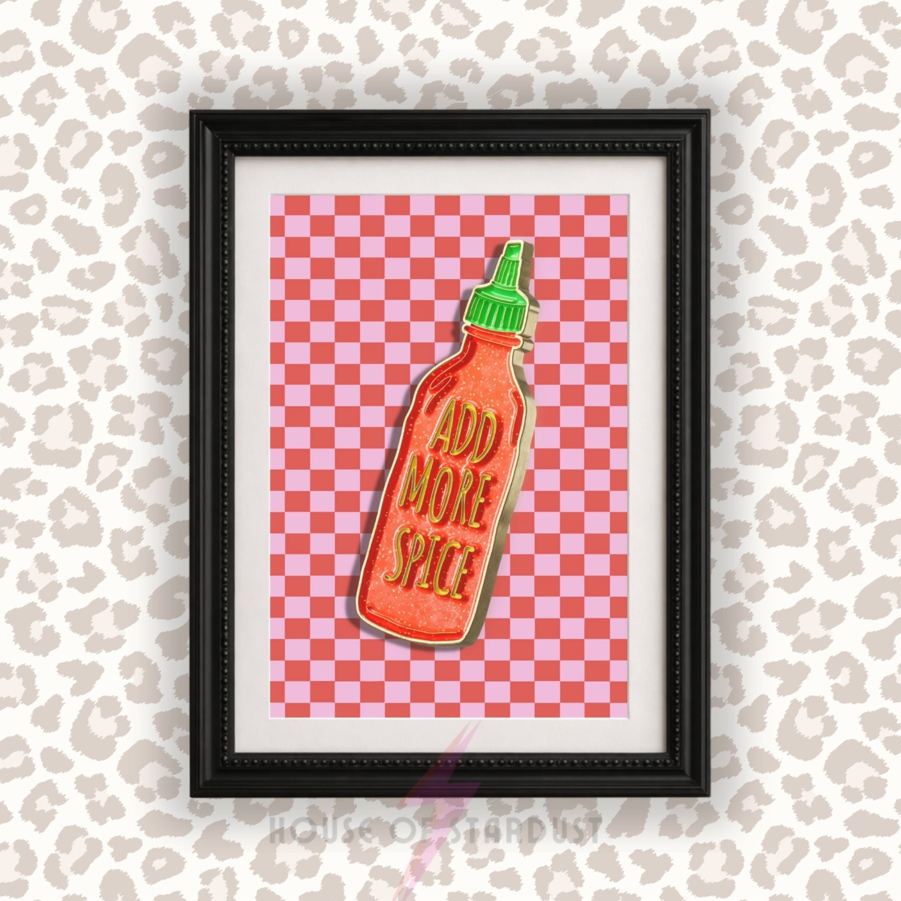Add More Spice Hot Sauce Print – Bold Funky Kitchen Wall Art | Checkerboard HD Maximalist Decor A4 A3 A5 A1 A2
