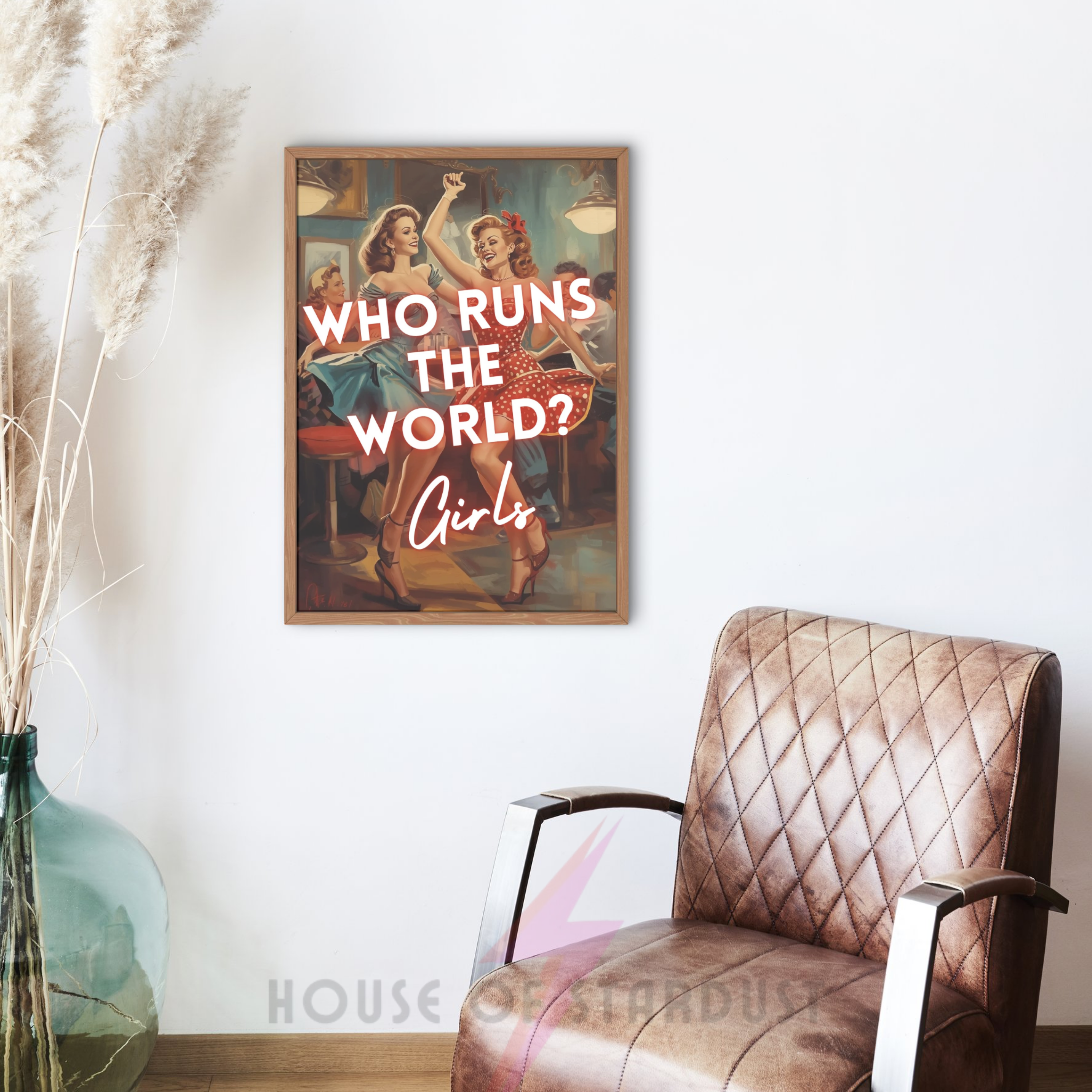 who runs the world? girls  | Retro feminist Housewife Humour bathroom Print