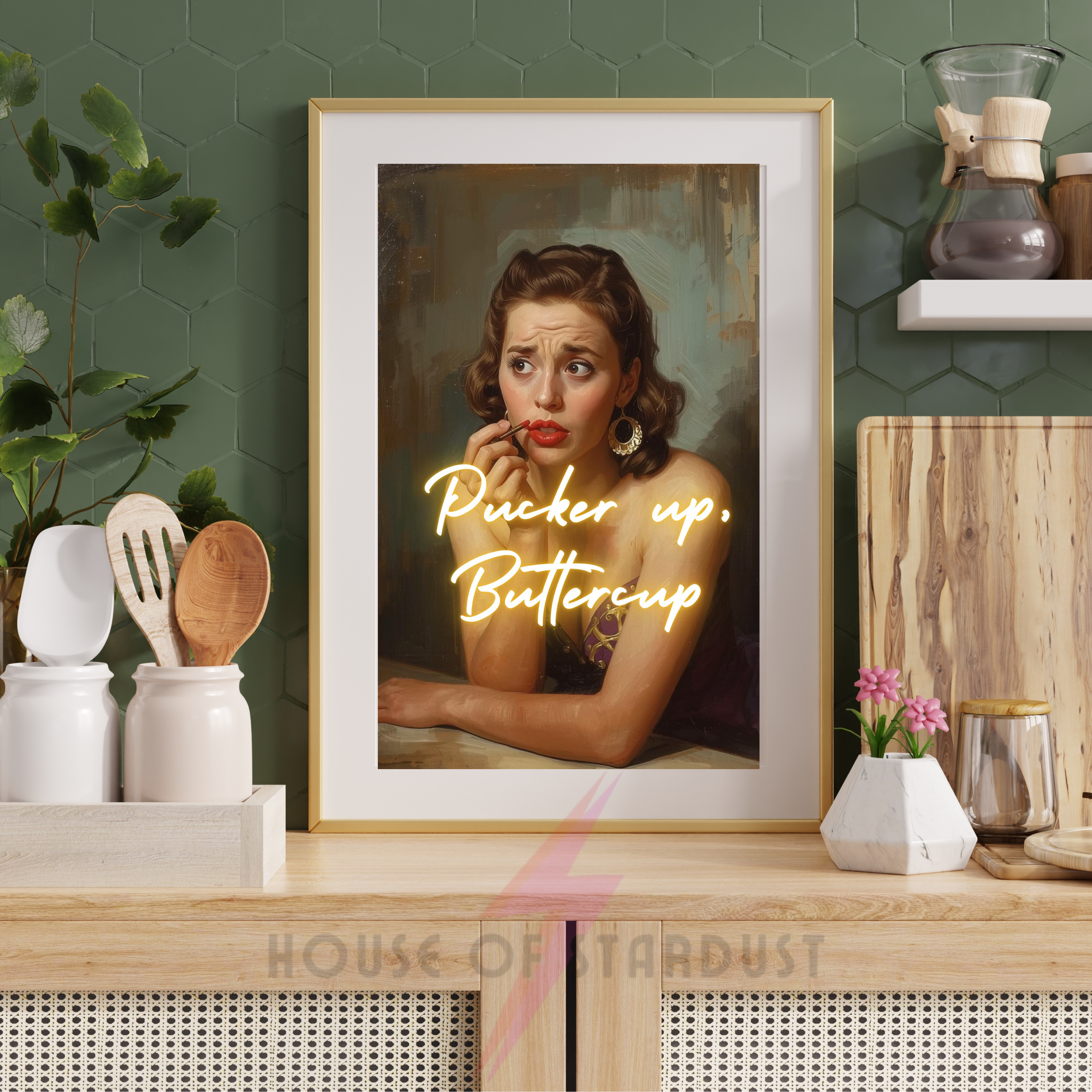 pucker up buttercup | Retro feminist Housewife Humour bathroom Print