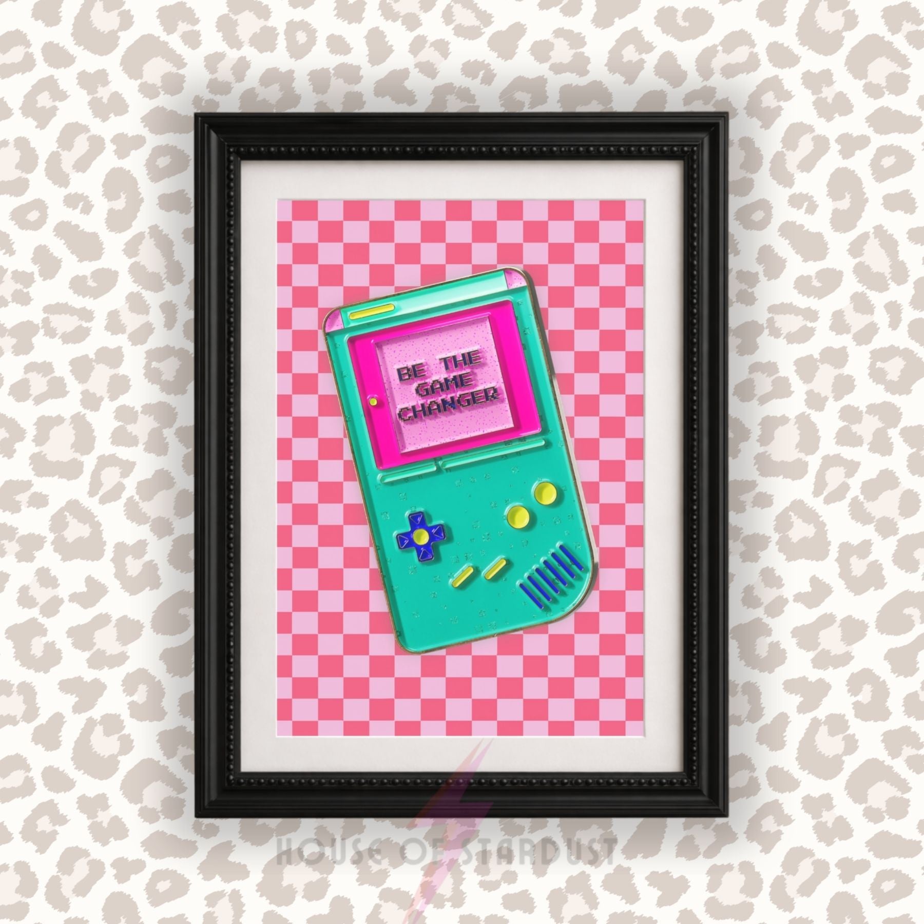Be The Game Changer Print | Retro Gaming Wall Art | Gamer Room Decor Checkerboard HD Maximalist Decor A4 A3 A5 A1 A2
