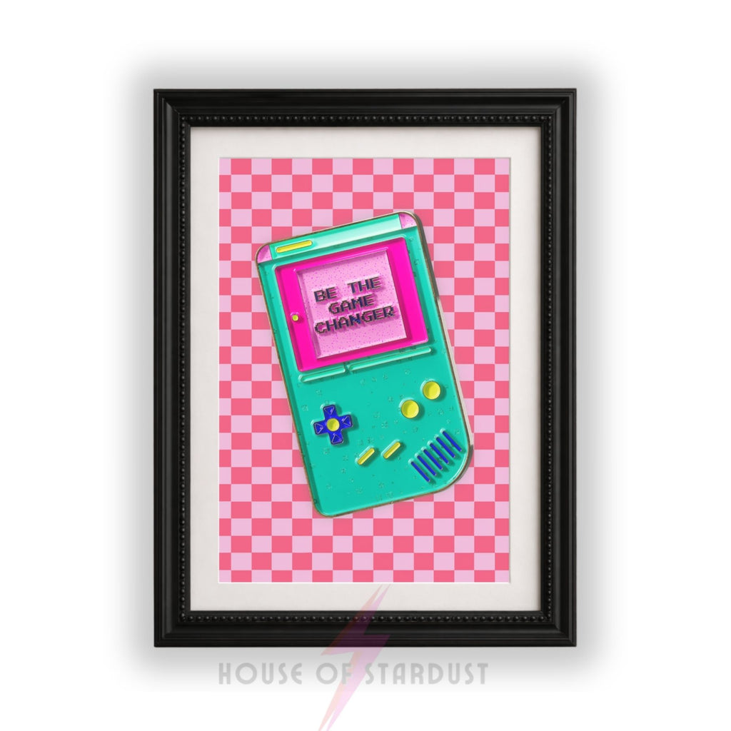 Be The Game Changer Print | Retro Gaming Wall Art | Gamer Room Decor Checkerboard HD Maximalist Decor A4 A3 A5 A1 A2