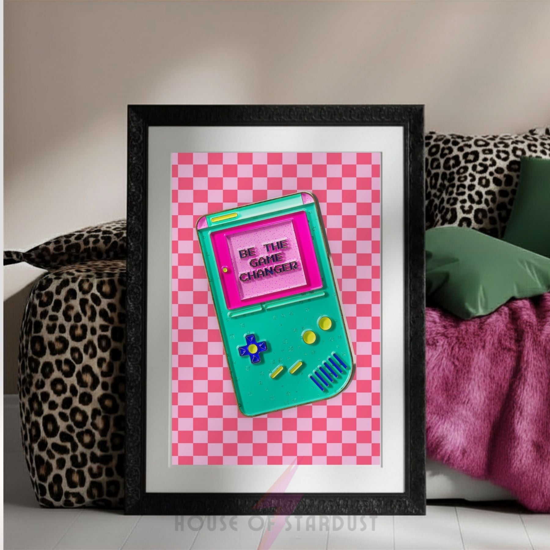 Be The Game Changer Print | Retro Gaming Wall Art | Gamer Room Decor Checkerboard HD Maximalist Decor A4 A3 A5 A1 A2