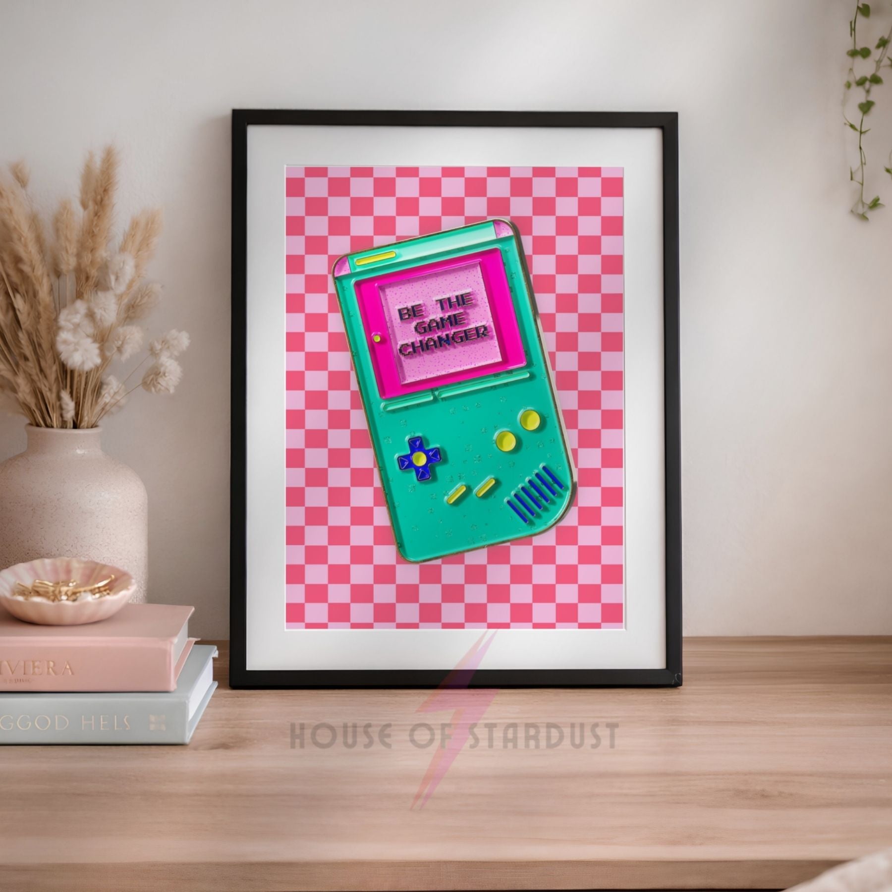 Be The Game Changer Print | Retro Gaming Wall Art | Gamer Room Decor Checkerboard HD Maximalist Decor A4 A3 A5 A1 A2