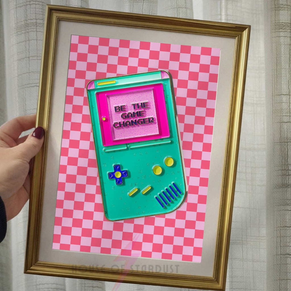 Be The Game Changer Print | Retro Gaming Wall Art | Gamer Room Decor Checkerboard HD Maximalist Decor A4 A3 A5 A1 A2
