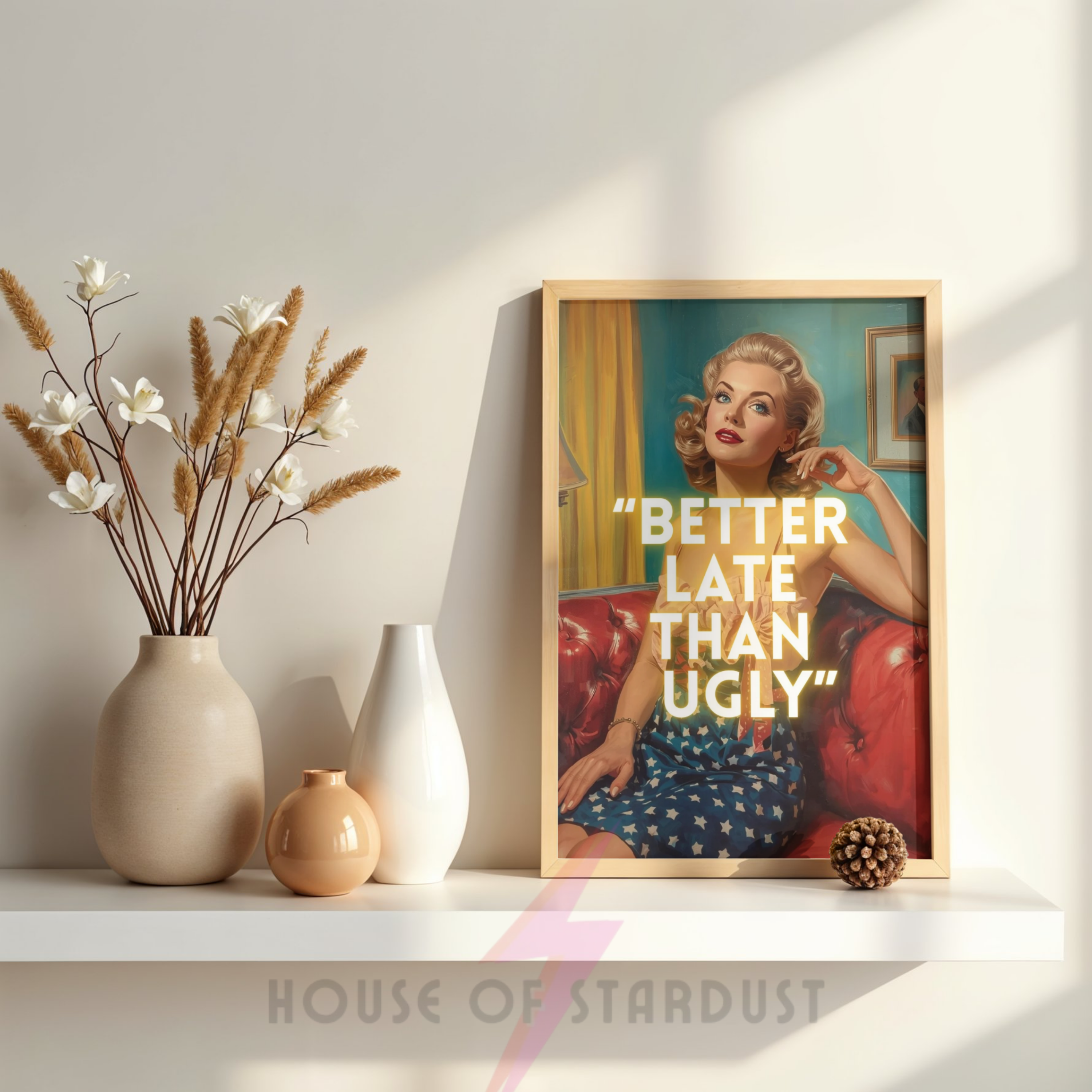 better late than ugly | Retro feminist Housewife Humour Print