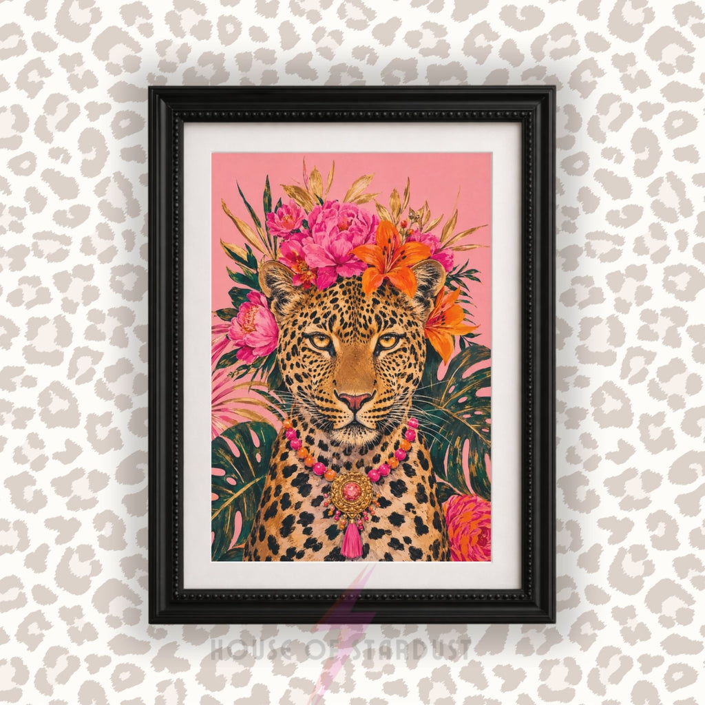 Leopard Wall Art Print | Colourful Tropical Animal Portrait | Maximalist Home Decor | A4 A3 A5 A1 A2