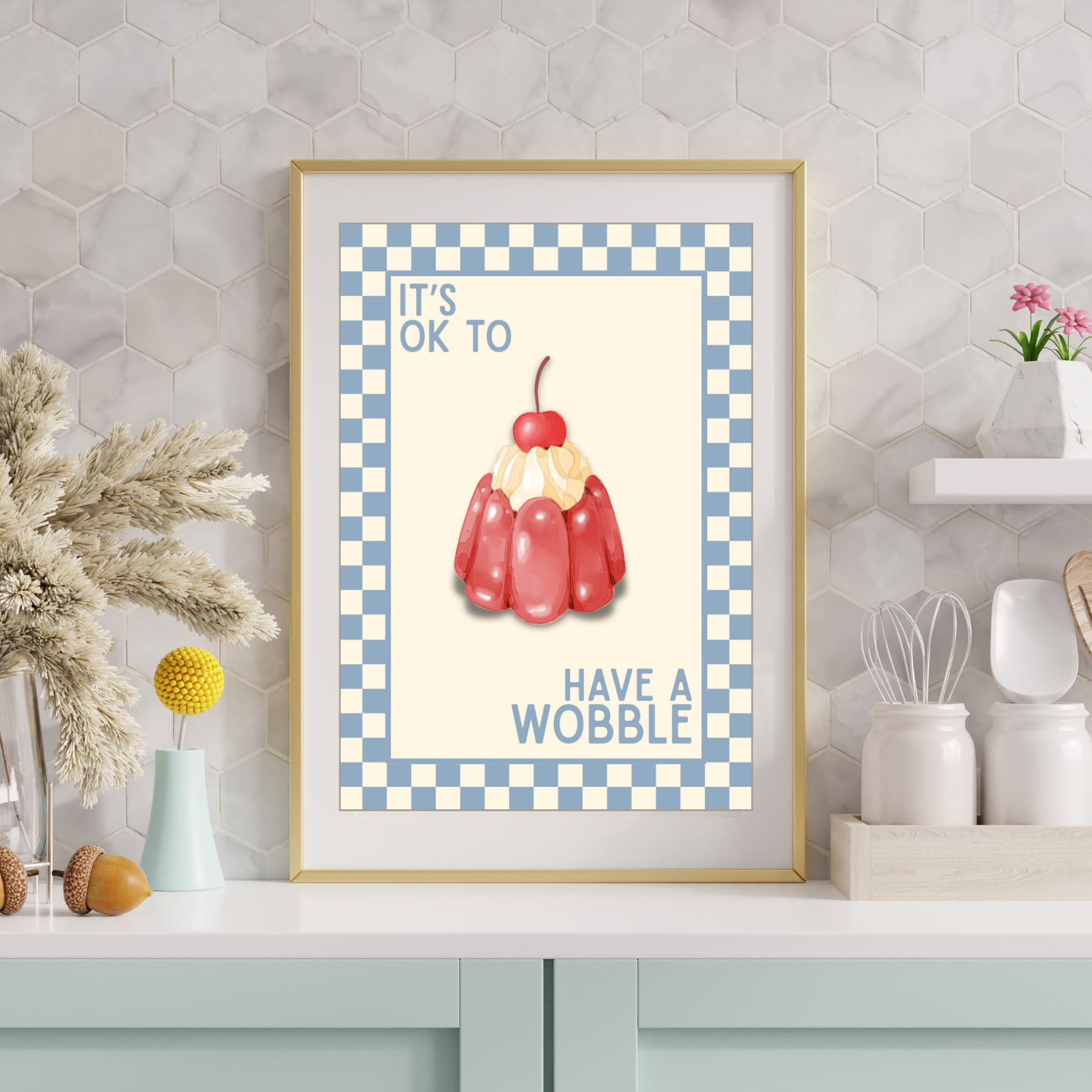 Have a wobble | Kitsch Kitchen checkerboard pastels collection print