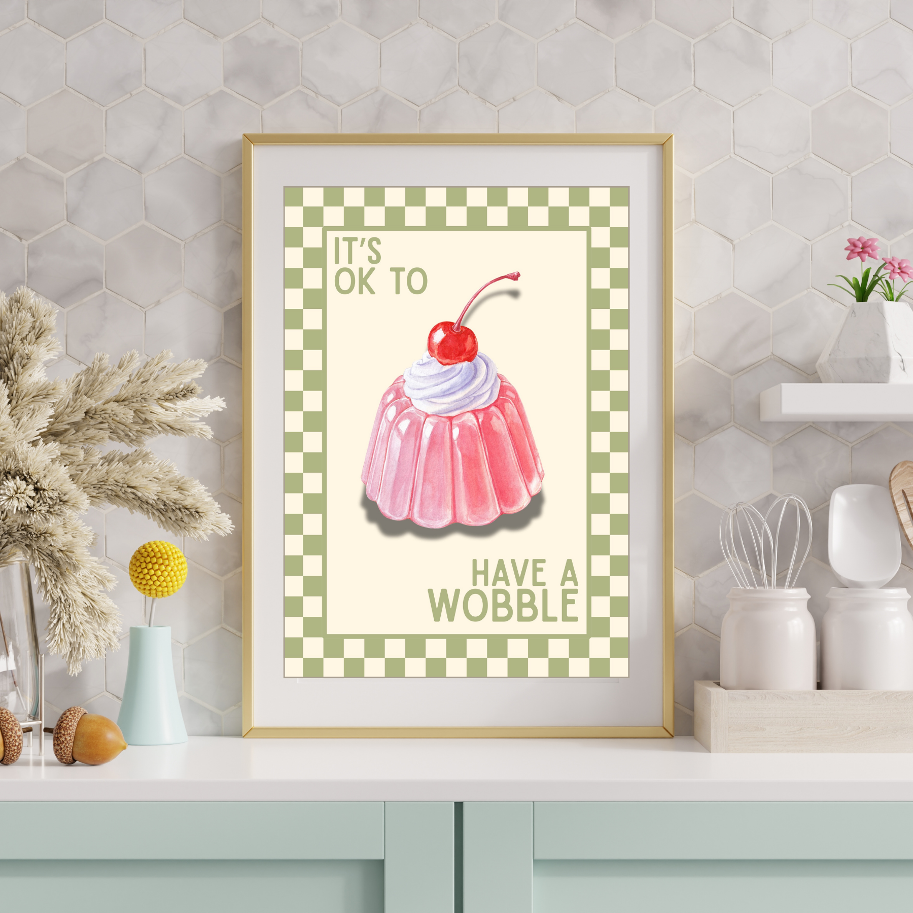 Wobble | Kitsch Kitchen checkerboard pastels collection print