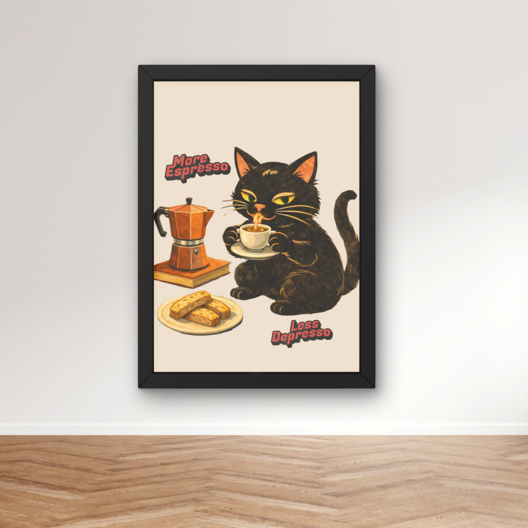 More espresso | Mid century kitty Print