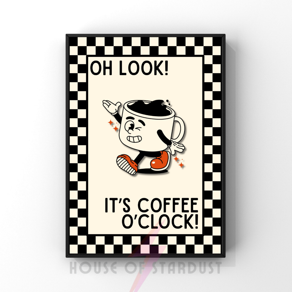 Coffee o'clock| Kitsch Kitchen checkerboard retro collection print