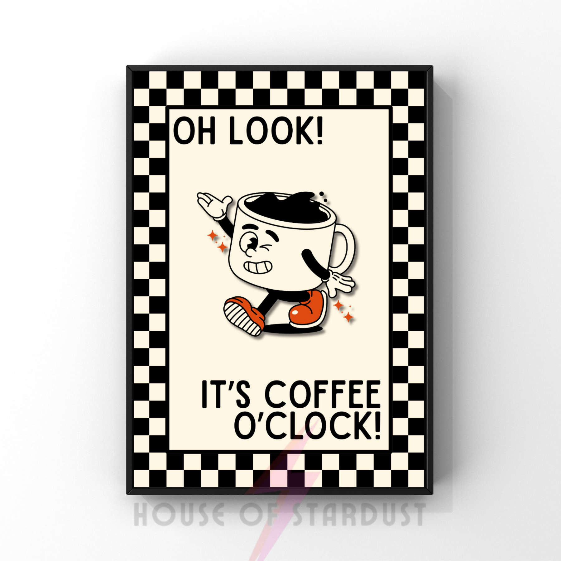 Coffee o'clock| Kitsch Kitchen checkerboard retro collection print