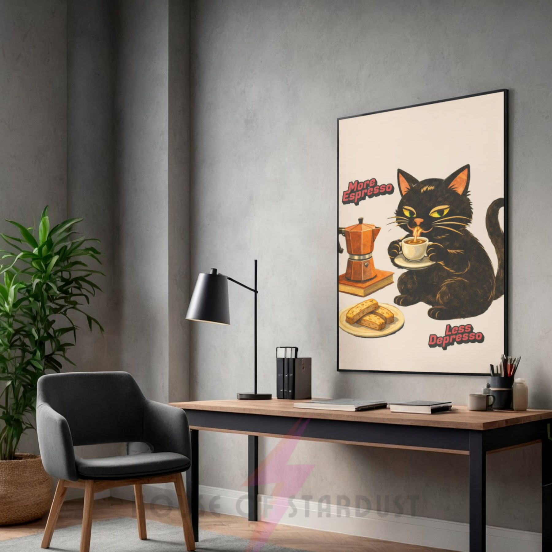 More espresso | Mid century kitty Print