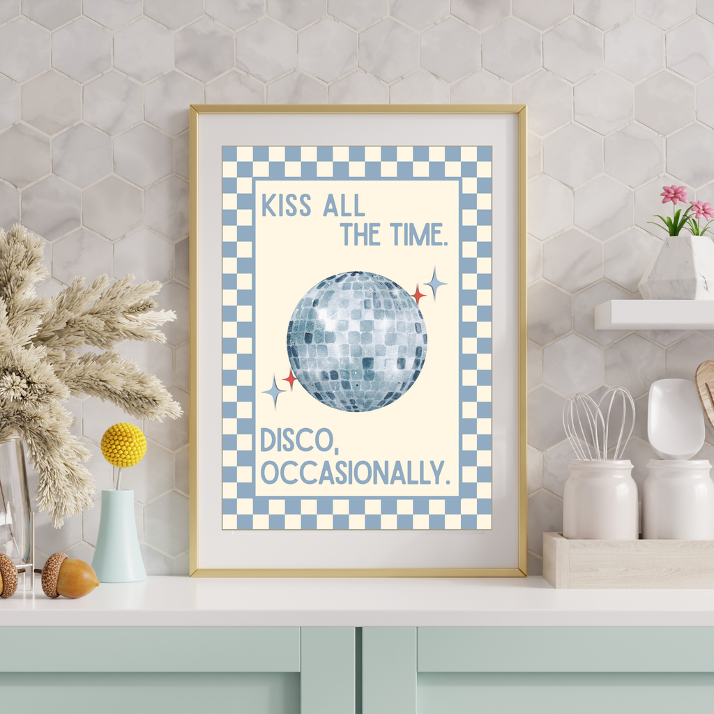 Kiss all the time, disco  |checkerboard pastels collection print