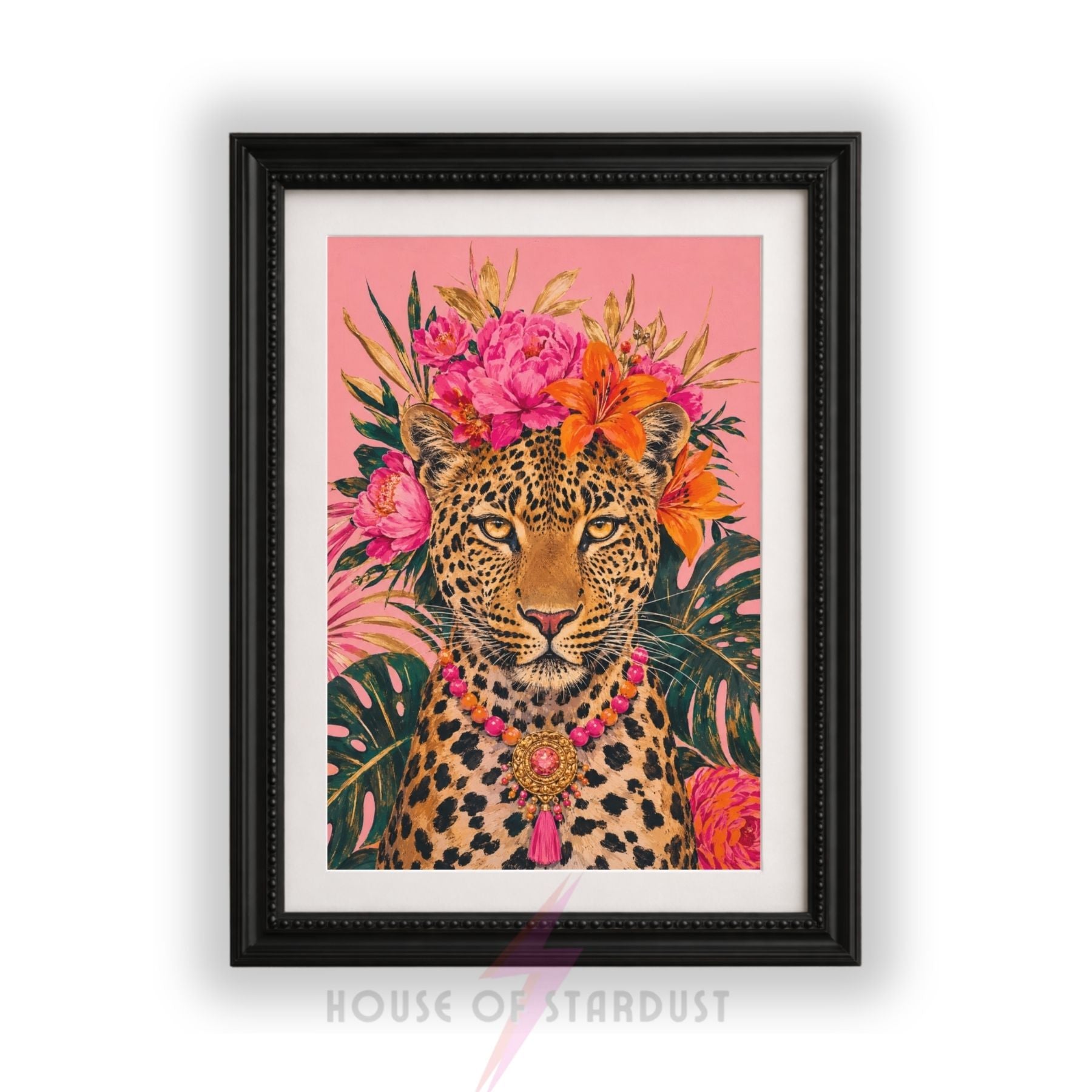 Leopard Wall Art Print | Colourful Tropical Animal Portrait | Maximalist Home Decor | A4 A3 A5 A1 A2