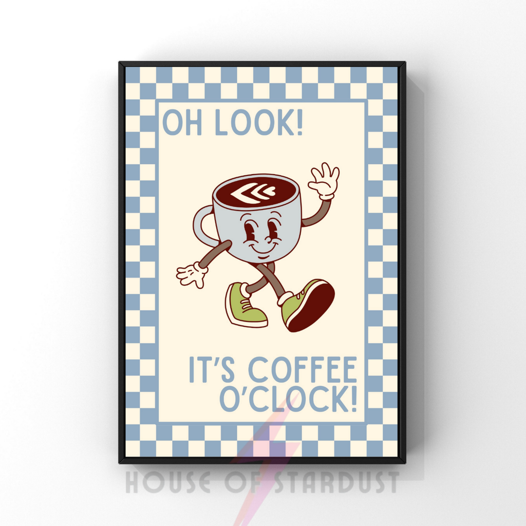 Coffee o'clock | Kitsch Kitchen checkerboard pastels collection print