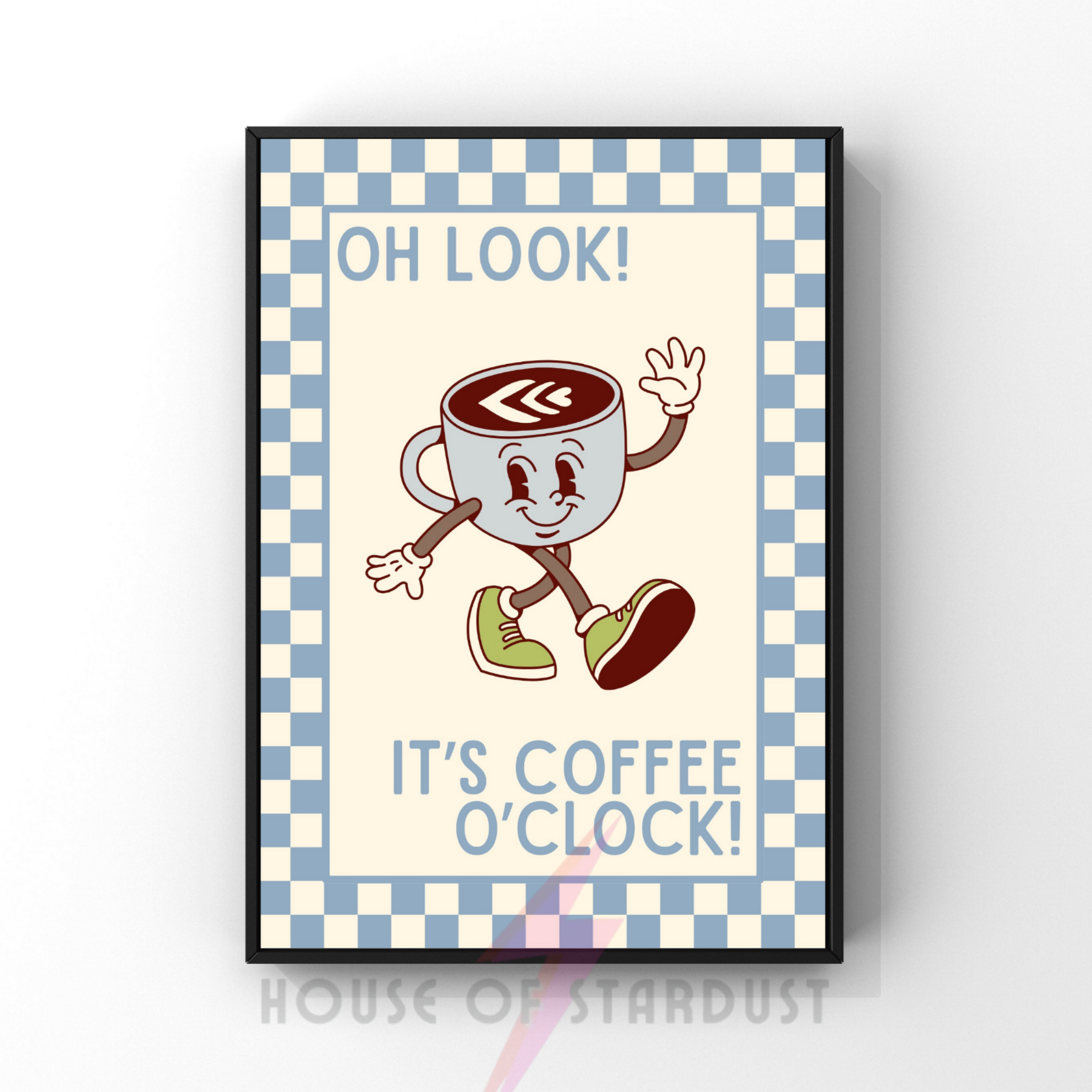 Coffee o'clock | Kitsch Kitchen checkerboard pastels collection print