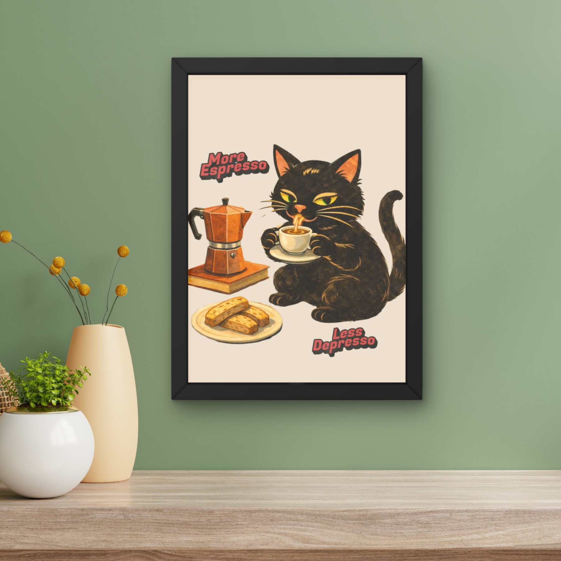 More espresso | Mid century kitty Print
