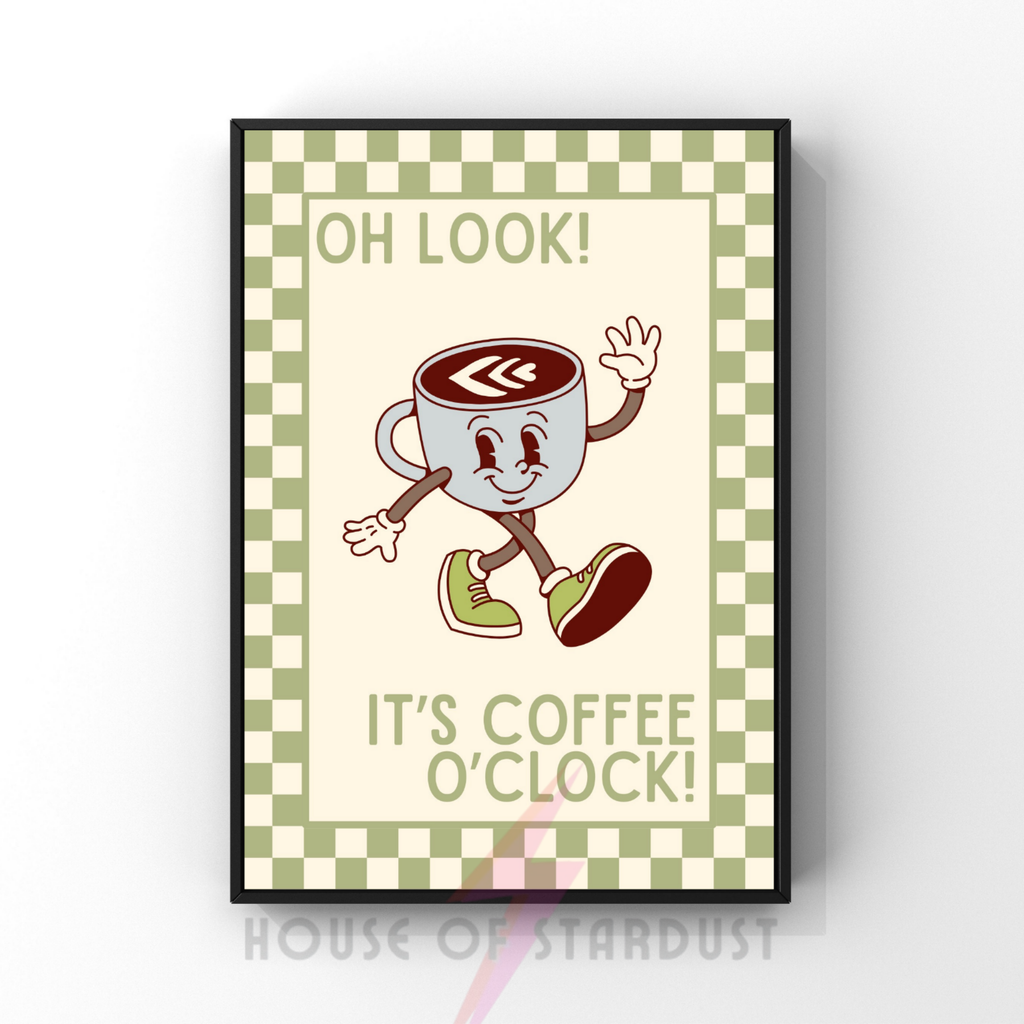 Coffee o'clock | Kitsch Kitchen checkerboard pastels collection print