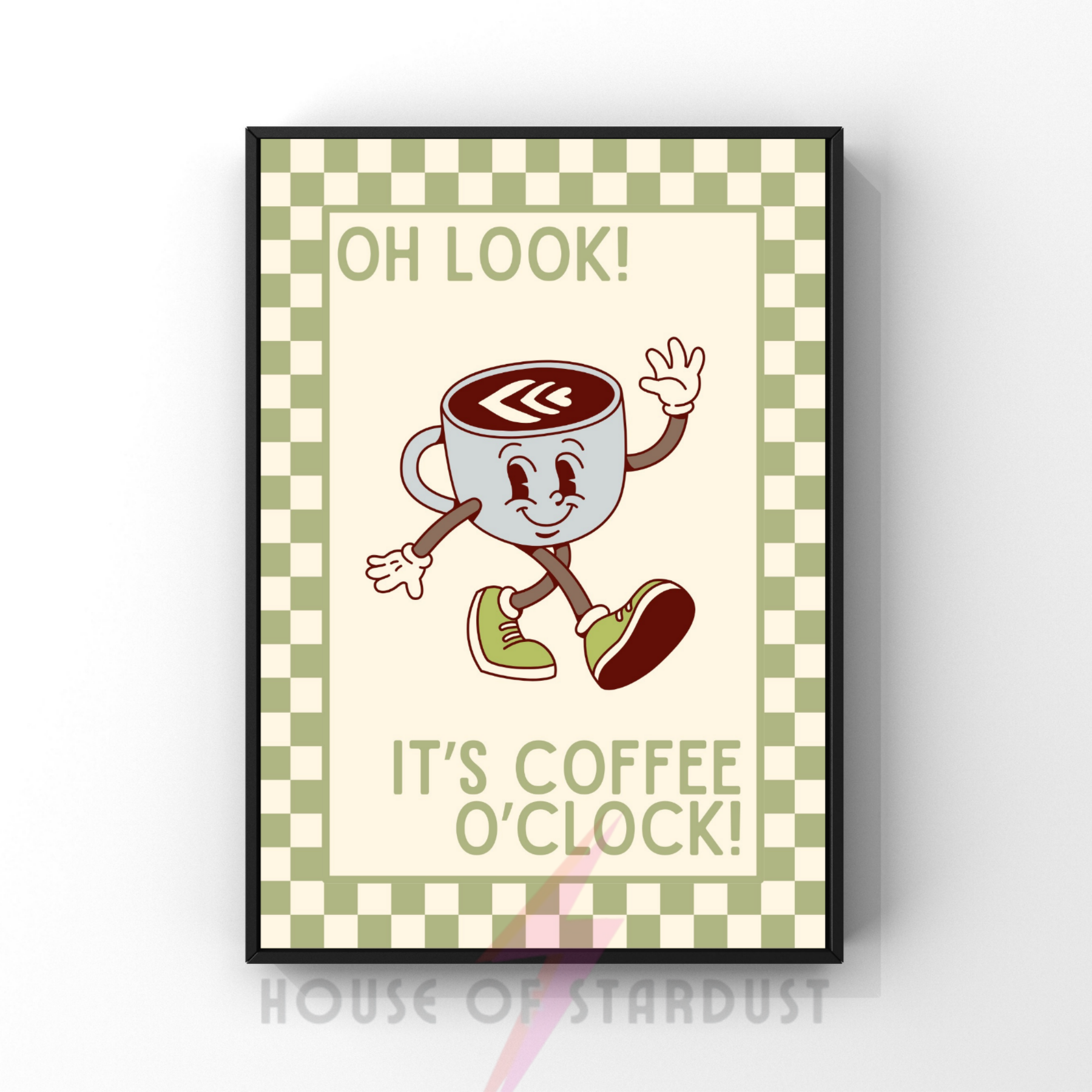 Coffee o'clock | Kitsch Kitchen checkerboard pastels collection print