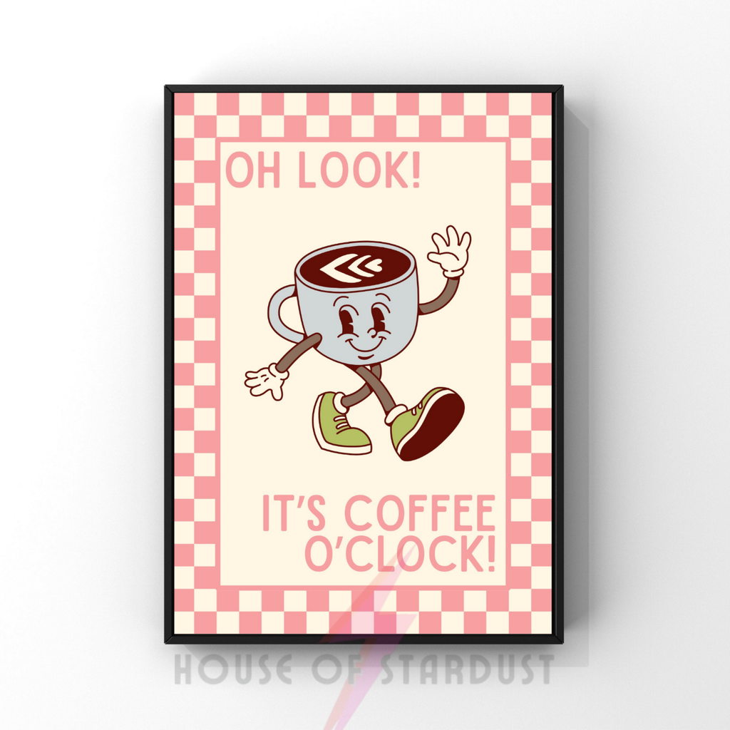 Coffee o'clock | Kitsch Kitchen checkerboard pastels collection print