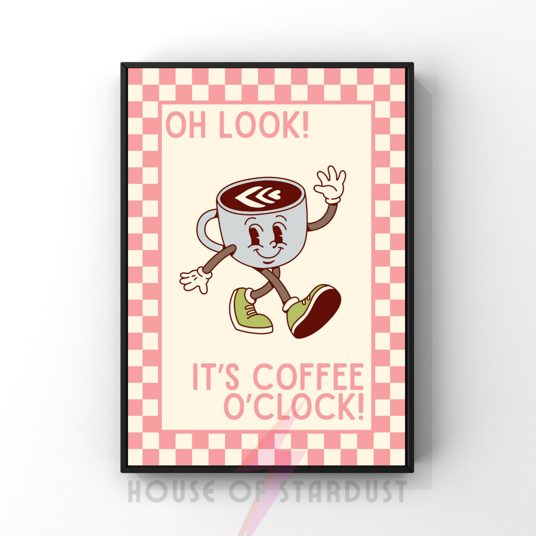 Coffee o'clock | Kitsch Kitchen checkerboard pastels collection print