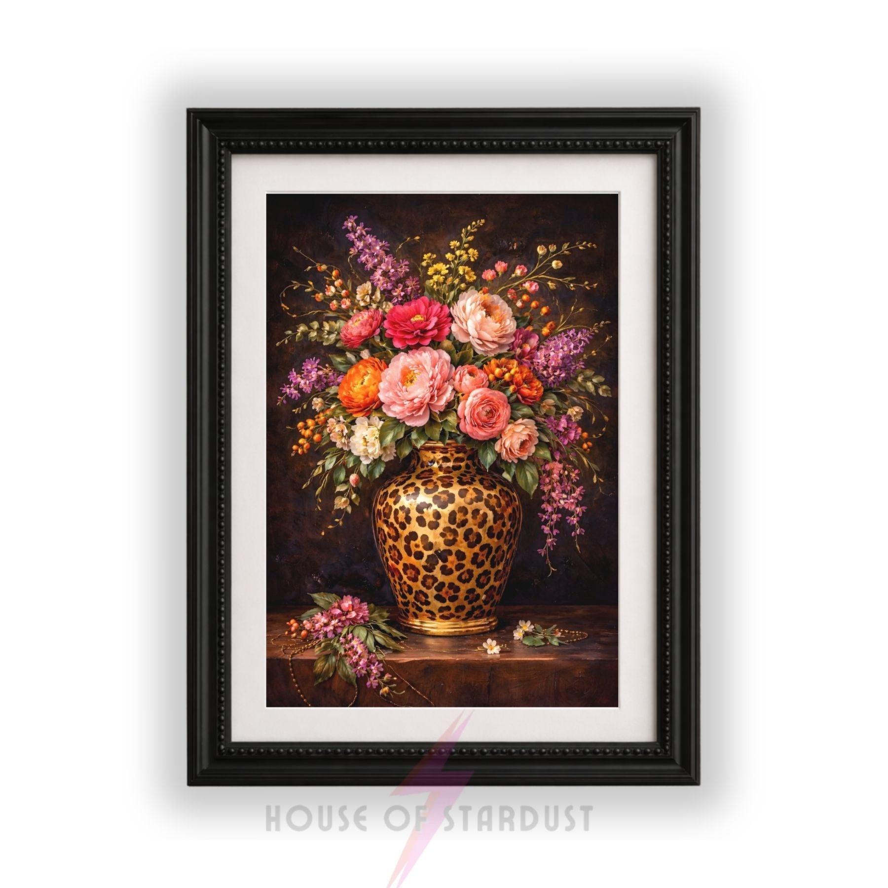 Luxury Leopard Print dark Floral Vase Wall Art – Vibrant Home Décor Poster | Maximalist A4 A3 A5 A1 A2