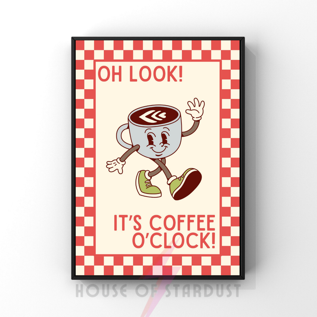 Coffee o'clock | Kitsch Kitchen checkerboard pastels collection print
