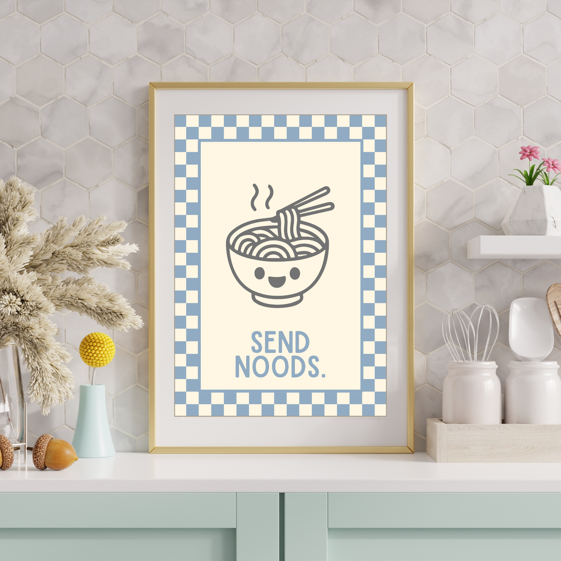 Noods| Kitsch Kitchen checkerboard pastels collection print