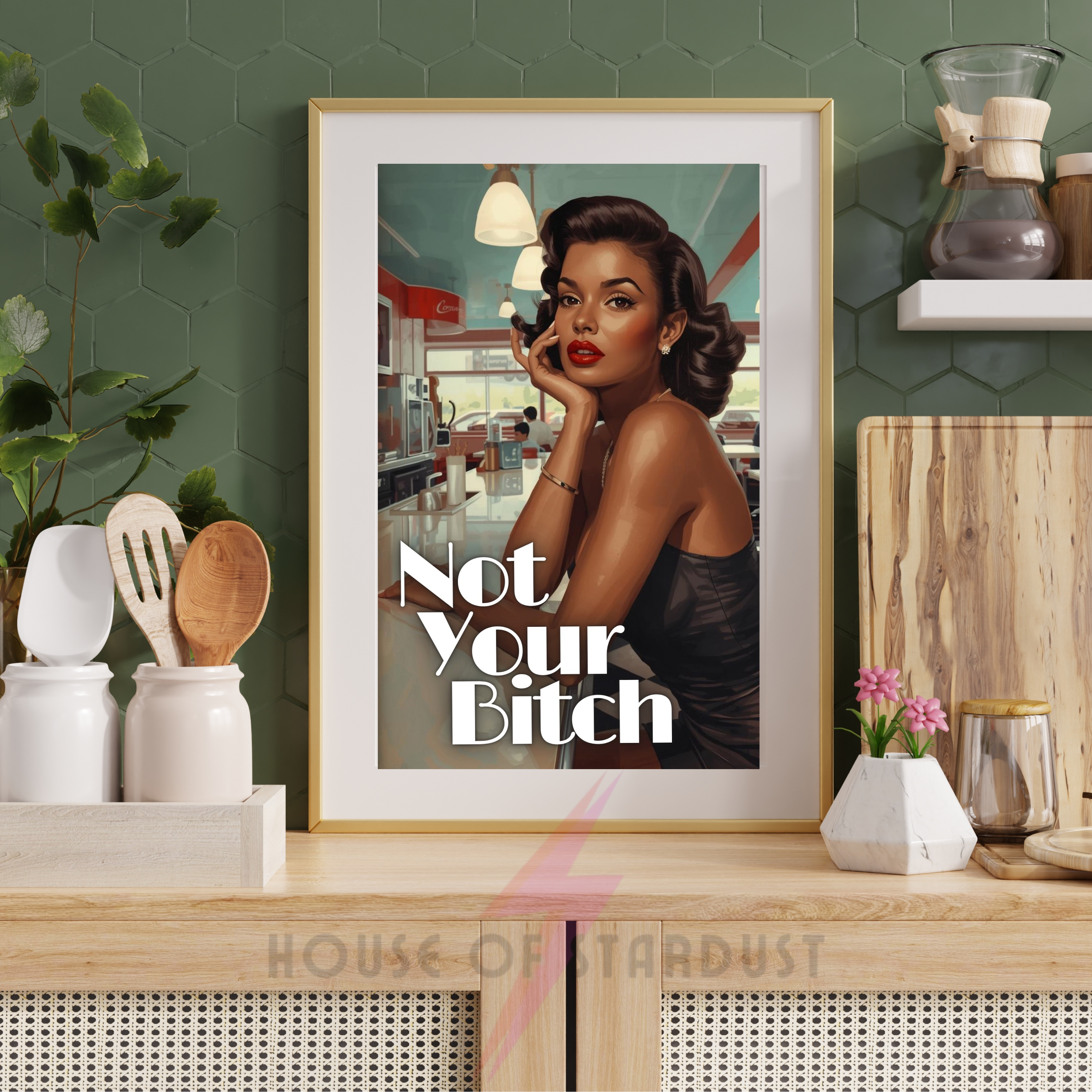 not your bitch | Retro feminist Housewife Humour Print