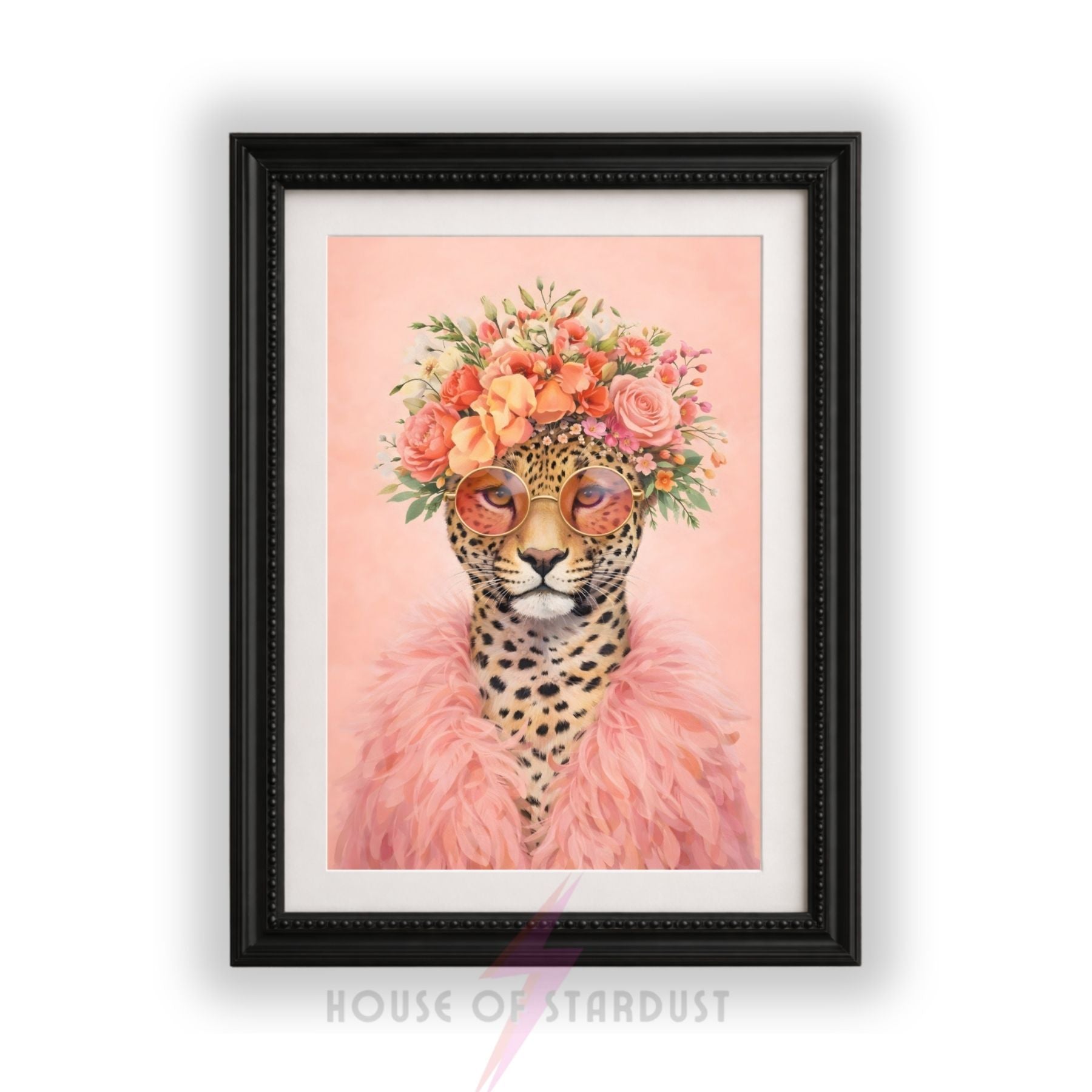 Glam Leopard Wall Art Print | Pink Floral Animal Artwork | Coquette Decor | Maximalist Flower Poster A4 A3 A5 A1 A2