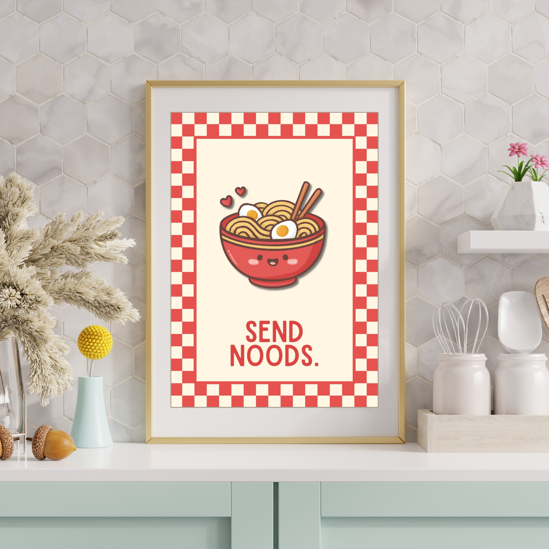 Send Noods | Kitsch Kitchen checkerboard pastels collection print